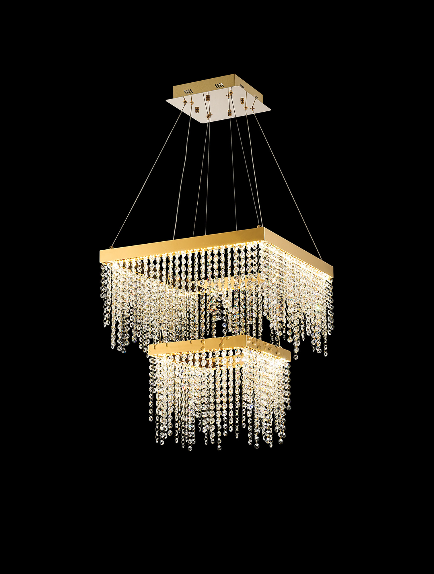 IL32874  Bano Square Dimmable 2 Tier Pendant 47W LED French Gold